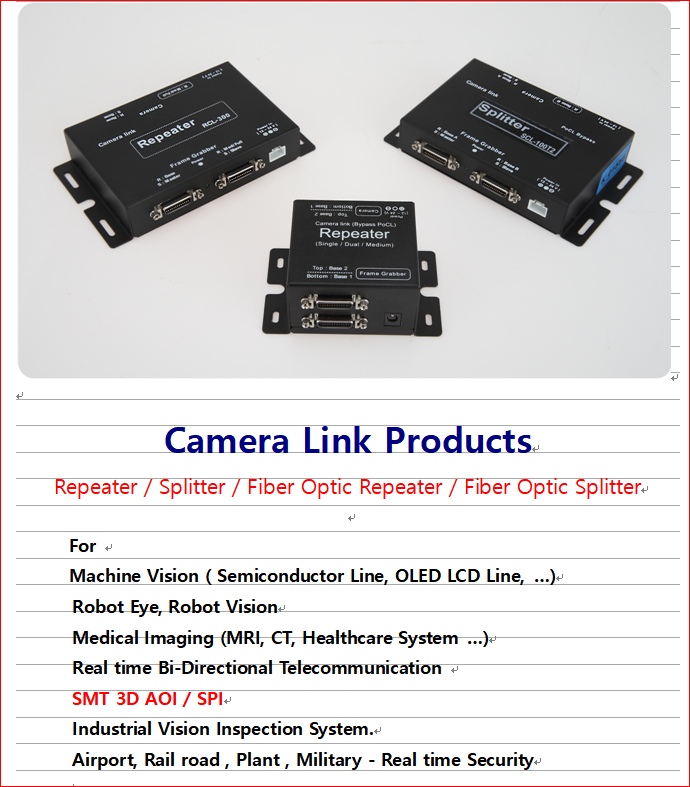 Fiber Optic Camera Link Interface (Repeater, Splitter) for 3D AOI , SPI